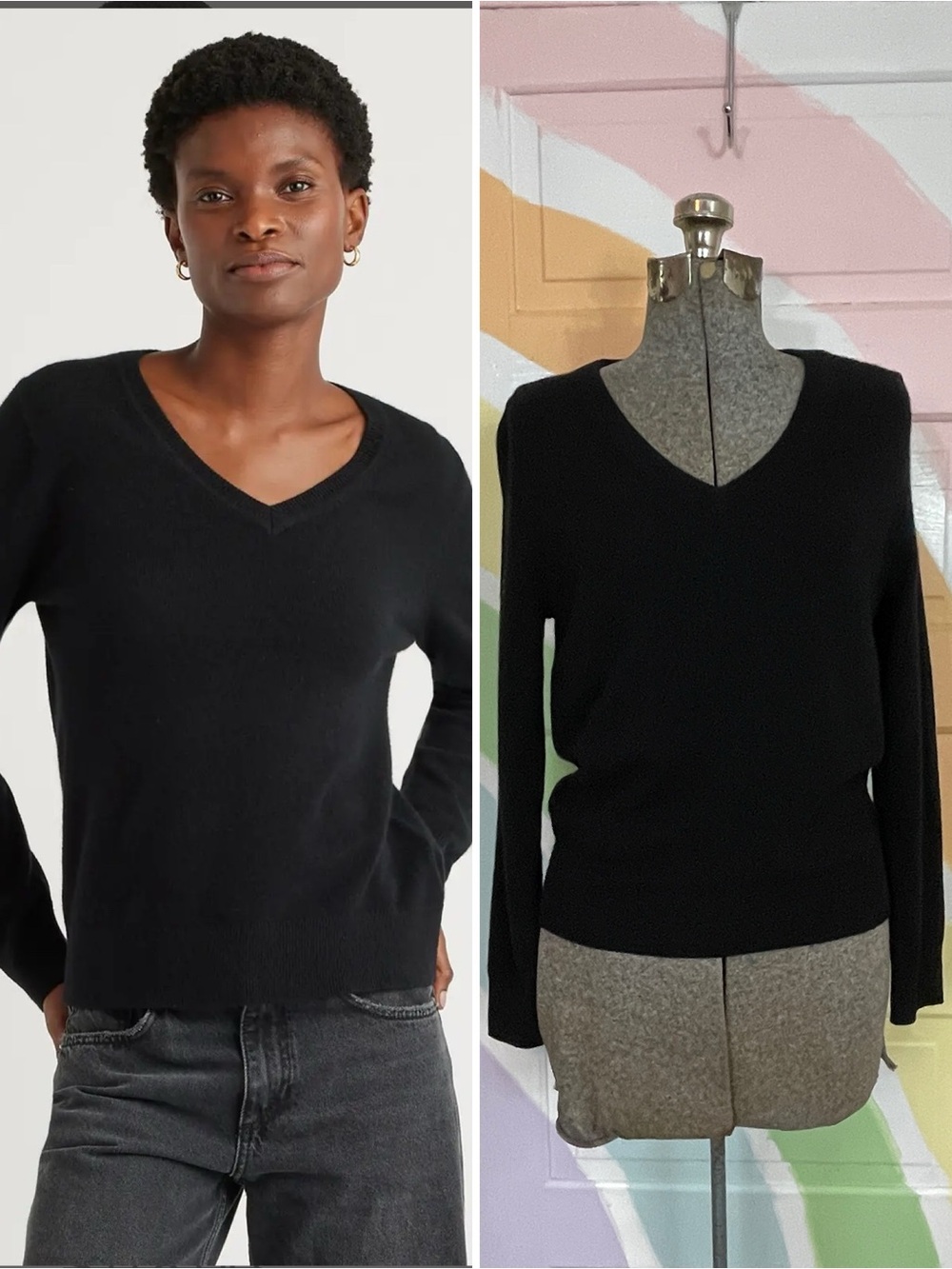 Quince 100% Mongolian Cashmere Black V-Neck Sweater Sz S 🧡🎀